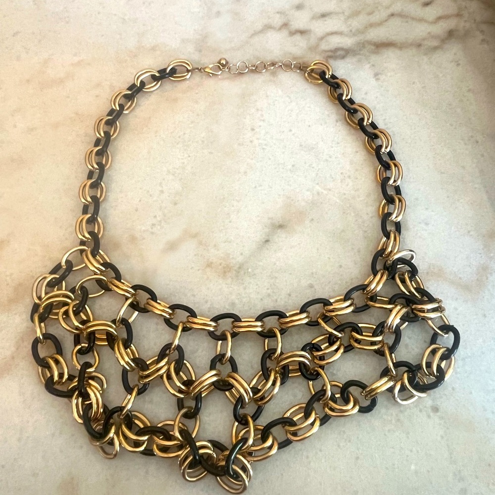 Gold & Black Chain Bib Necklace